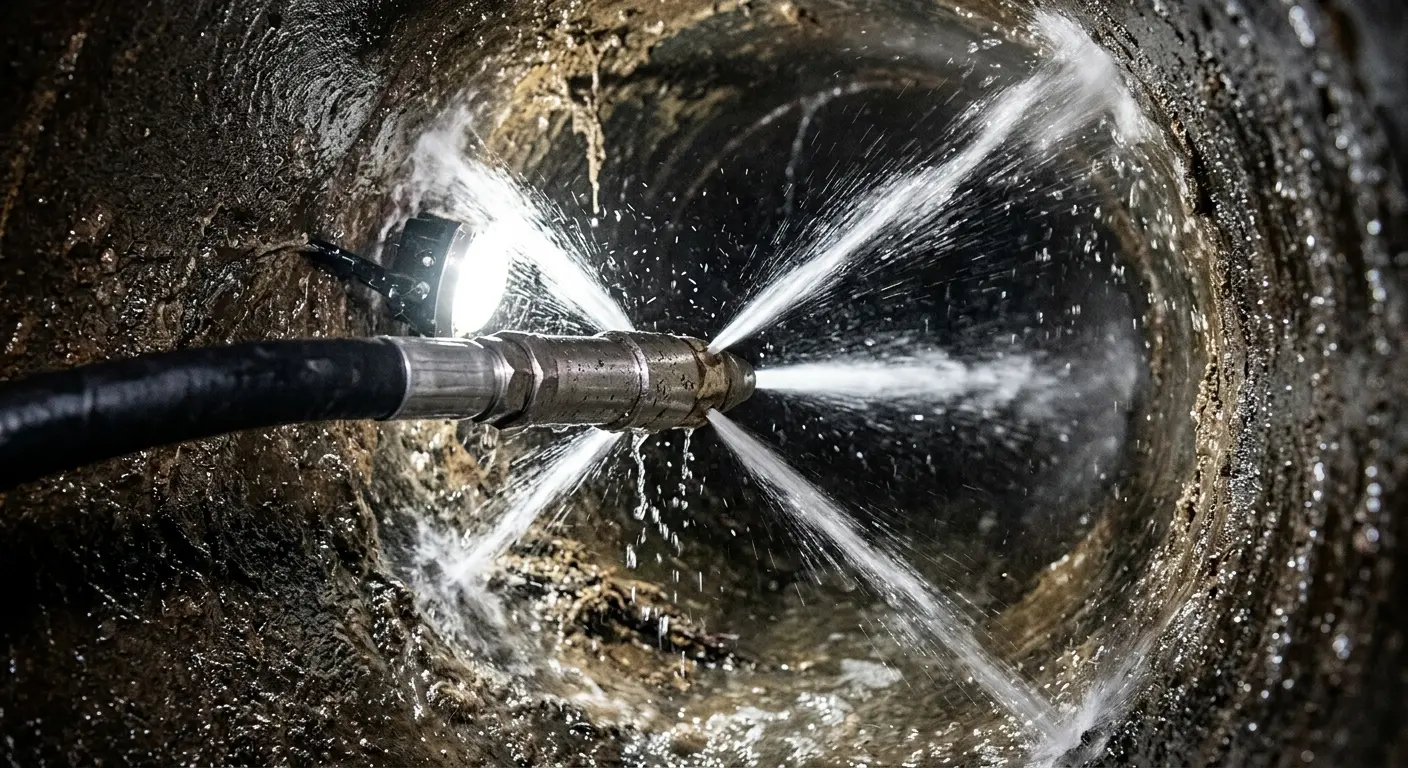 High-pressure hydro jetting nozzle cleaning sewer pipe for Storm Drain Cleaning in Ville Platte